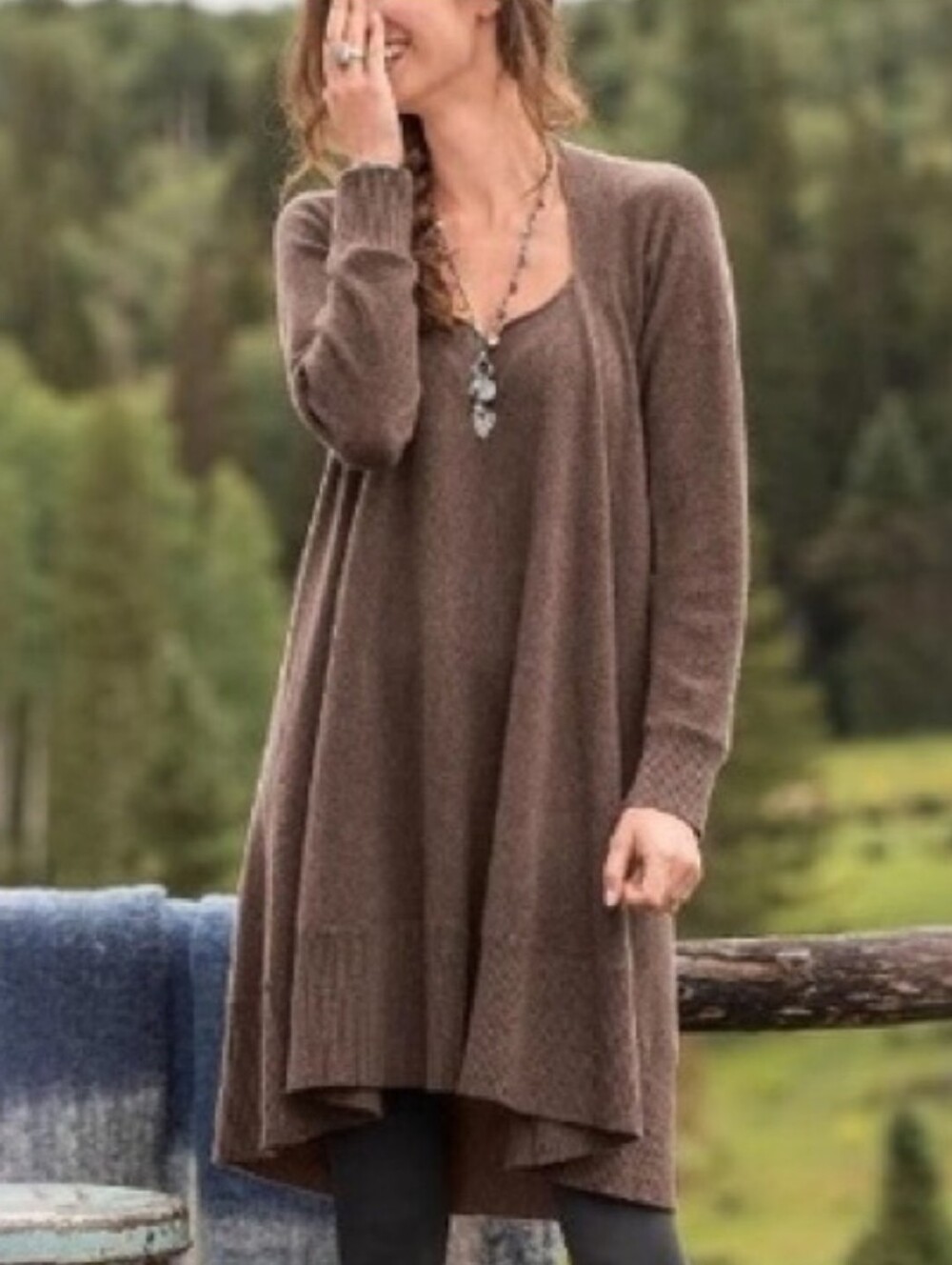 Sundance Isabella Cashmere Dress Tunic Brown Women Size Small